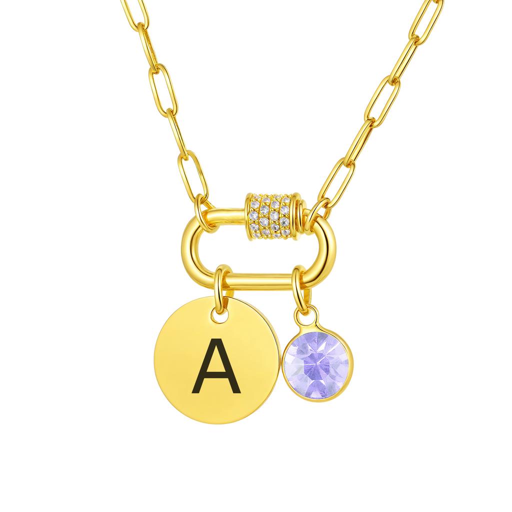 Vnox Stainless Steel Women Necklace Free Engraving Round Brand Twelve Birthstones Pendent Necklace Birthday Mother's Day Gift