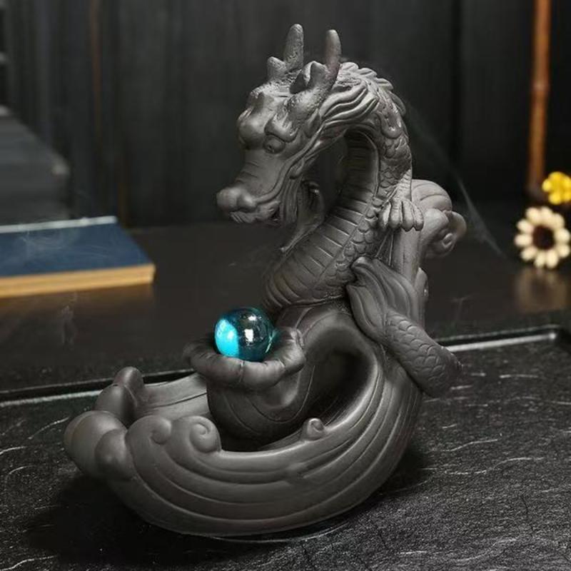 Originality Ceramic Backflow Dragon Incense Burner Creative Home Decor Dragon Burner Censer With Lucky Crystal Ball