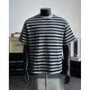 Men's Black Grey Striped T-shirt Crew Neck Short Sleeve Casual Loose Fit Tee For Daily Streetwear