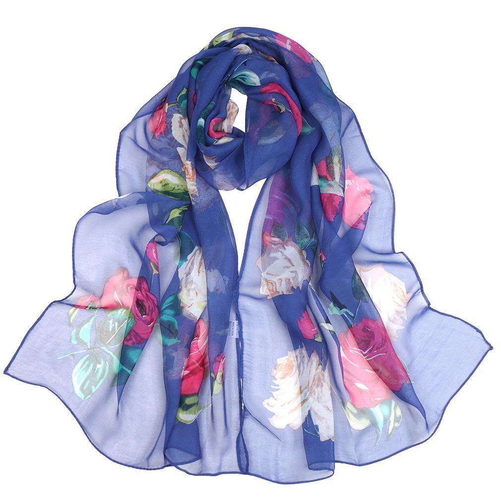 Lotus Geogette Medium-Long Silk Printed Scarf Summer Sunscreen Shawl Mom Gift Style Dance Versatile