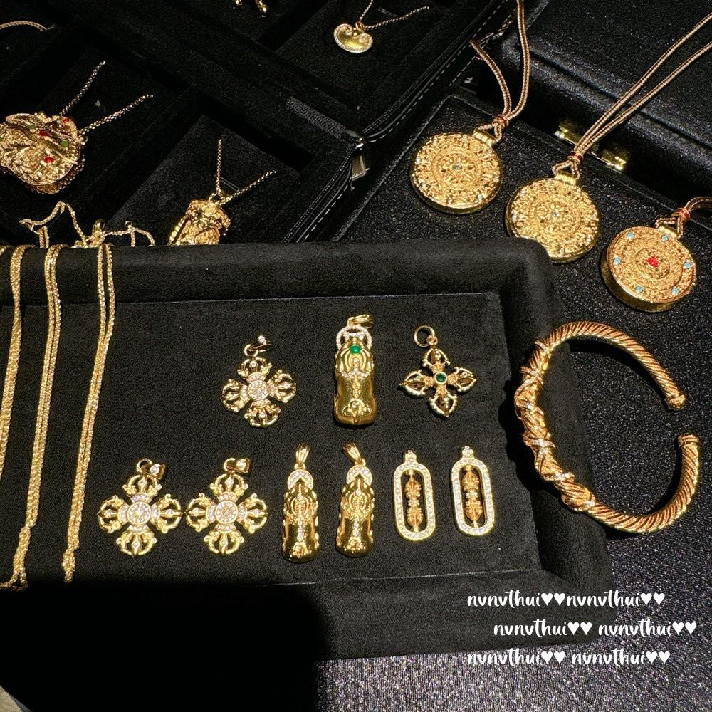 Ancient Gold Filigree Chisel Engraved Vajra Pestle Pendant Necklace, New Chinese Style, Babao Ruixiang, Pixiu Necklace, Set