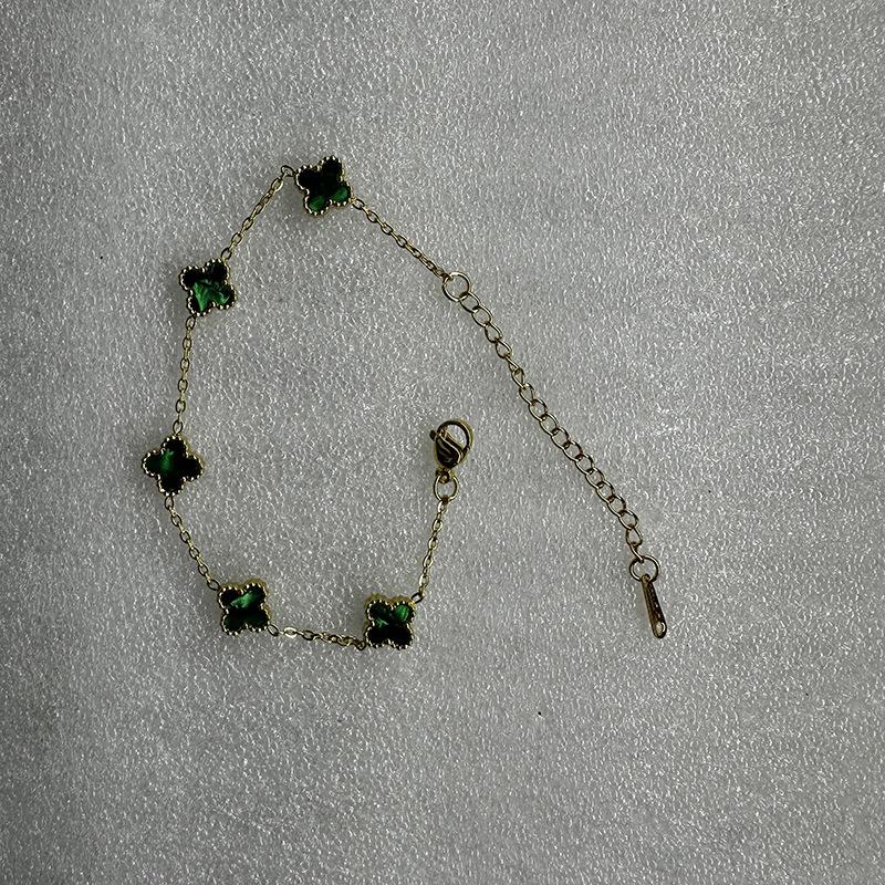 

9 мм двухсторонний браслет из ракушек Lucky Five Flowers с четырьмя листьями клевера, легкий роскошный стиль Ins, не теряет цвет, браслет из титановой стали 18K