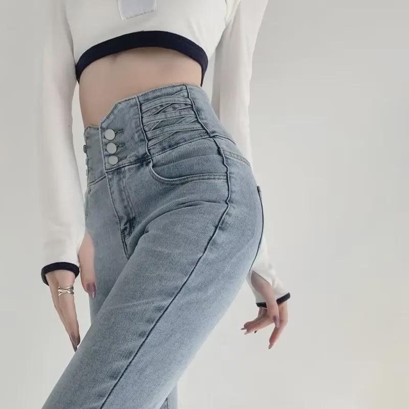 

Женские зимние джинсы скинни с высокой талией 2023 года: Теплые, утягивающие, утягивающие брюки-карандаш Large светло-синий