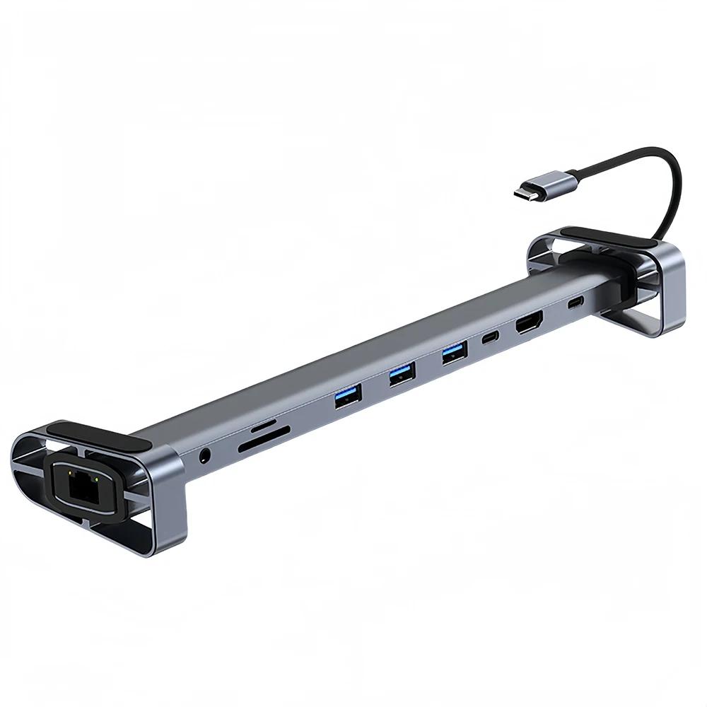 10-в-1 Док-станция для ноутбука USB C ХАБ 4K@30Hz HDMI PD 100 Вт 100 Мбит/с Ethernet USB 3.0 5 Гбит/с Хаб Устройство чтения карт SD/TF