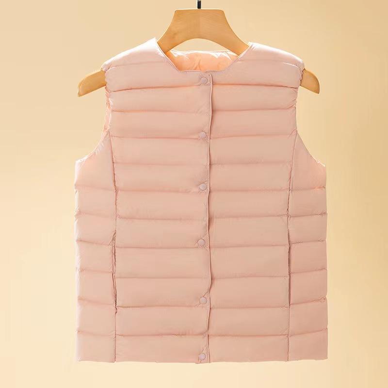 Down, design sense, vest light and thin down vest women's short round neck white duck down versatile vest large size thin