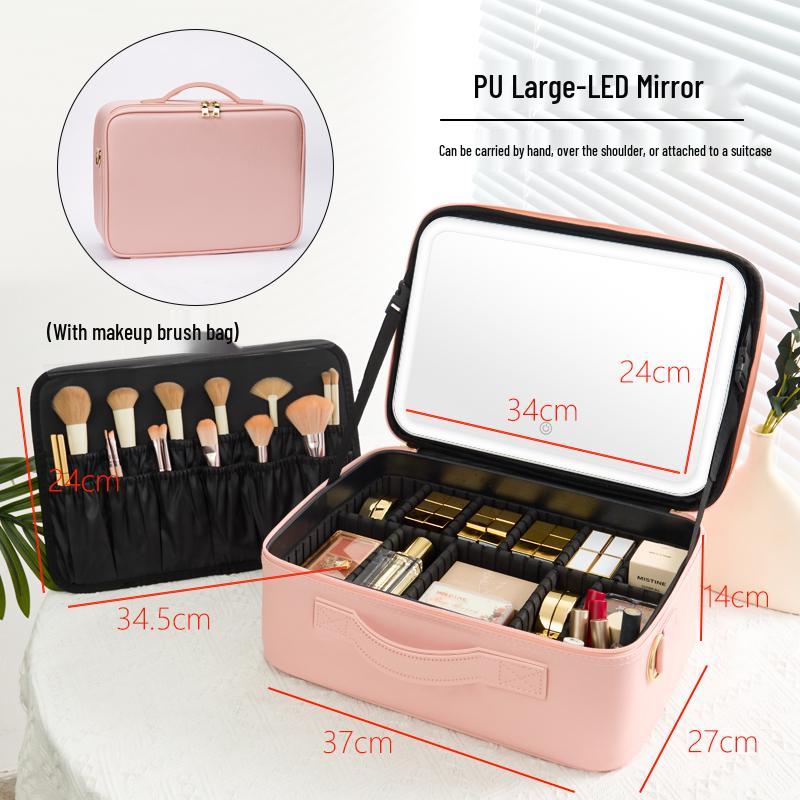 Women's LED Light Makeup Bag with Mirror 2025 – Large Capacity Handheld Cosmetic Storage Box