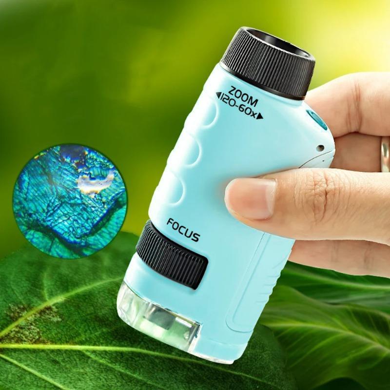 60-120x Mini Handheld Microscope Kit with LED Light for Kids Educational Science Toy Outdoor STEM Learning and Exploration Gift