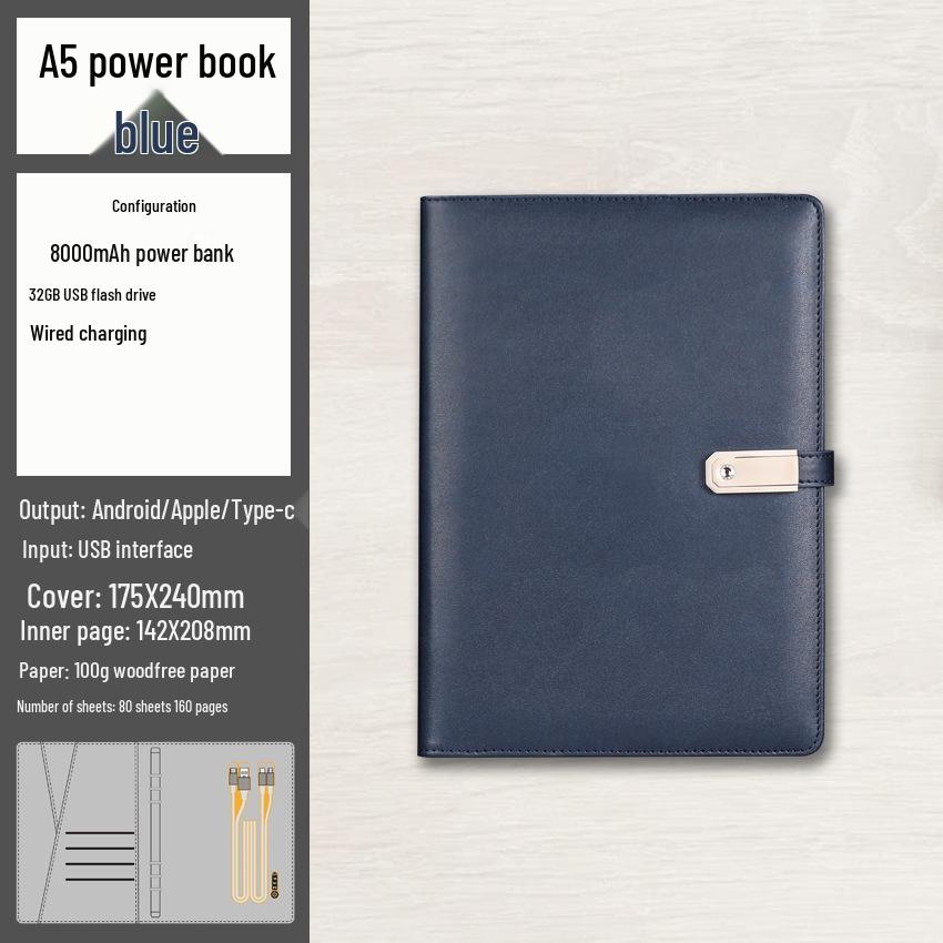 A5 Multi-Function Notebook Gift Set with USB & Wireless Charger - Customizable Logo Option