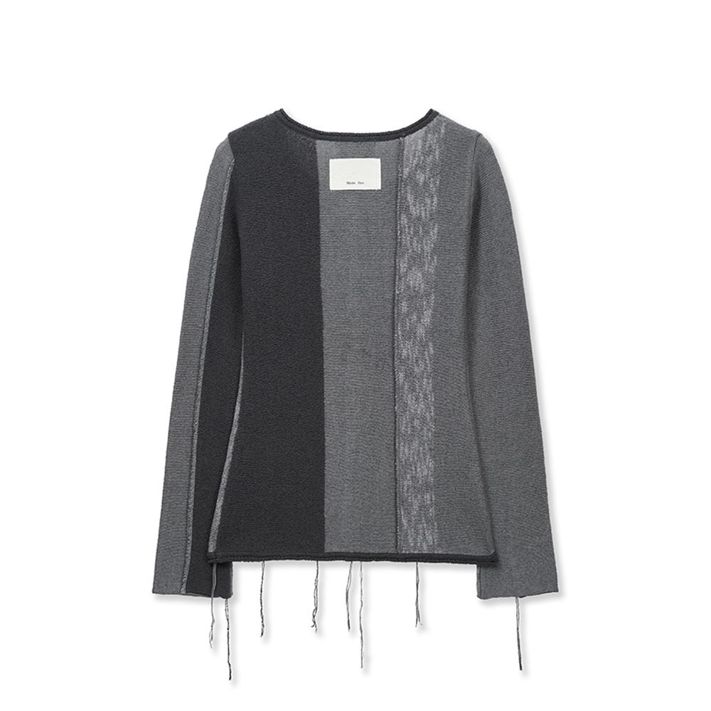 [Matinkim] COLOR BLOCK SLIM KNIT CARDIGAN IN CHARCOAL