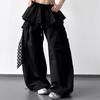 Young Women Lace Tiered Skirt Pants Baggy Wide Leg Trousers Y2k Lace Patchwork Pants  Lady