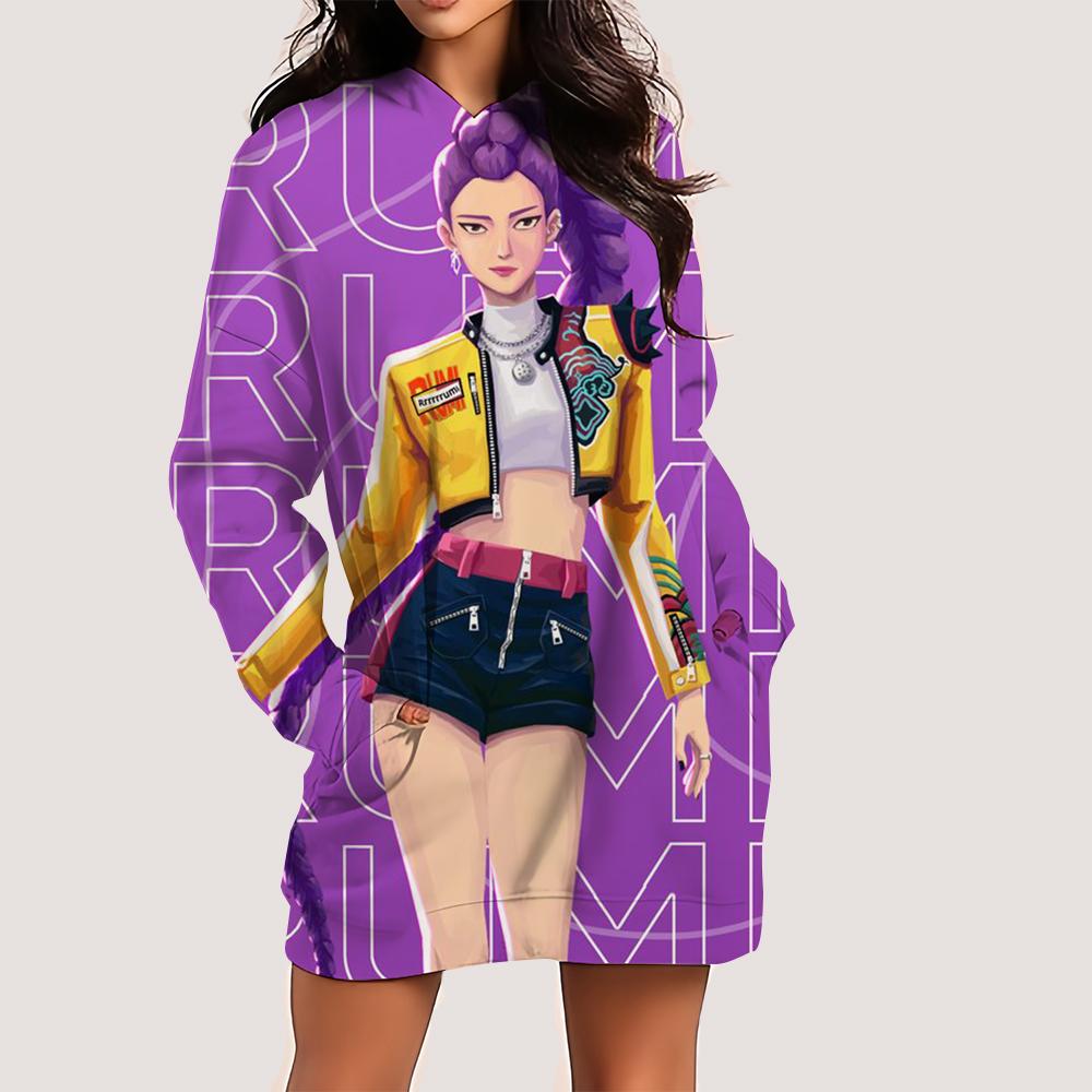 

Женское платье до колена с карманами, худи K-pop Demon Hunters, с длинным рукавом, простое повседневное спортивное XL