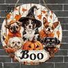 Front Porch Hanging Sign Wooden Halloween Door Sign, Cute Puppy Witch Hat Pumpkin Boo Festive Home Ornament Hanger, Fall Maple Leaf Wall Decor