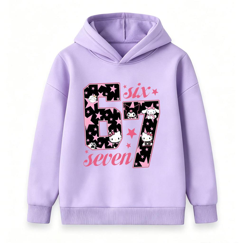 Kids Boys Girls Cute Cartoon Star Pattern 67 Print Pullover Hoodie, Casual Long Sleeve Comfy Hooded Sweatshirt for Daily Wear Birthday Party Age 6-7 C