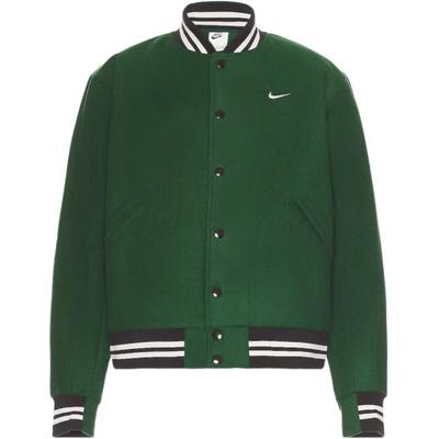 Veste de Baseball Rayée à Simple Boutonnage avec Imprimé Logo Homme Vêtements d'Extérieur Vert DQ5011-341