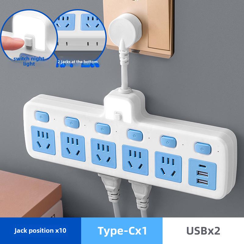 Multifunction USB Nightlight Power Strip with Wireless Multi-Switch and One-to-Many Conversion Sockets.