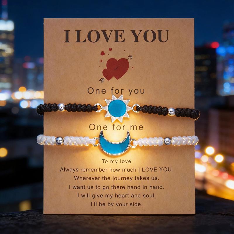 

2026 New Couple Night Light Moon Sun Bracelet Set for Women Fashion Hand Woven Beaded Chain Couple Gift Zircon Accessories