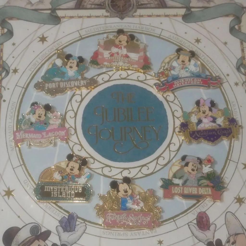 Tokyo Disney Sea 25th Anniv. Mickey Jubilee Journey Pin Badge Set 8 Theme Ports