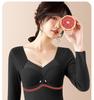 3901 Long-Sleeve Women's Warm V-Neck Tulle Top with One-Piece Cup