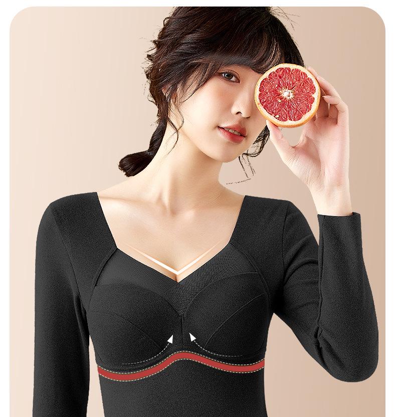 3901 Long-Sleeve Women's Warm V-Neck Tulle Top with One-Piece Cup