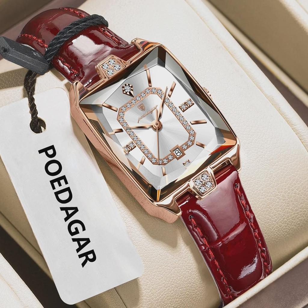 POEDAGAR Rectangle Luxury Women's Watches Waterproof Date Leather Woman Watch Elegant Fashion Quartz Women Wristwatch
