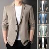 Men Business Jacket Slim Fit Smooth Double Buttons Lapel 3/4 Sleeves Commuting Solid Color Plus Size Business Trip Sunscreen Suit Jacket Male Clothes