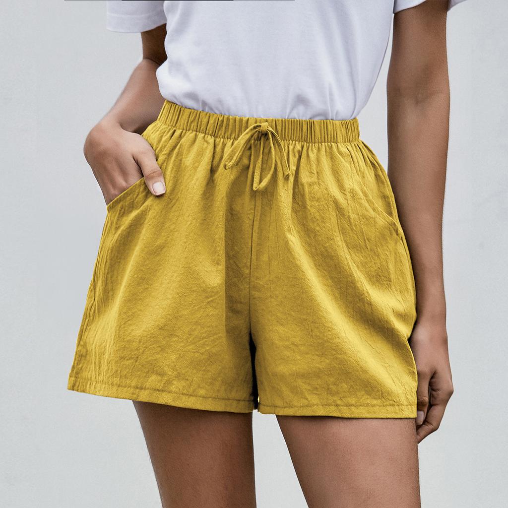 Women's Fashionable Color Drawstring Elastic Waist Pocket Casual Loose Shorts