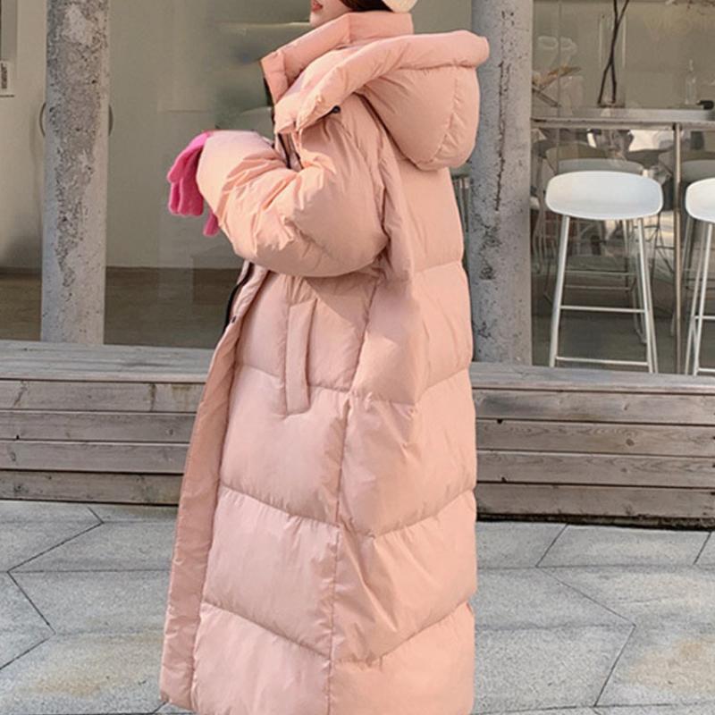 Vielleicht New Solid Color X-Long Straight Winter Coat Women Parkas Clothes Casual Hooded Warm Winter Jacket Female Outerwear