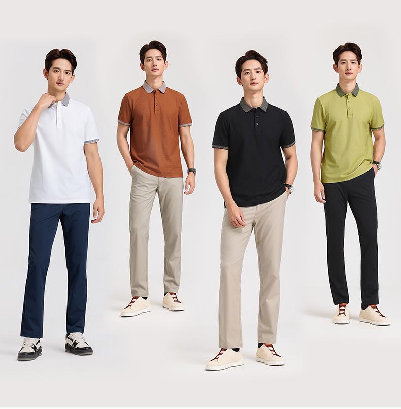 Langdeng Men's Summer Business and Leisure Cool Polo Shirt with Mulberry Silk