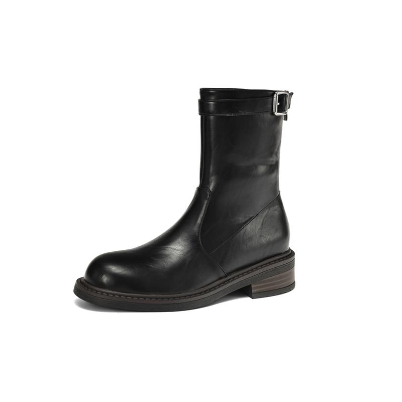 Belt Buckle Punk Booties Women's New Fashion Back Zippers Ankle Boots Chunky Mid Heels Casual Female Platform Shoes Plus Size 42