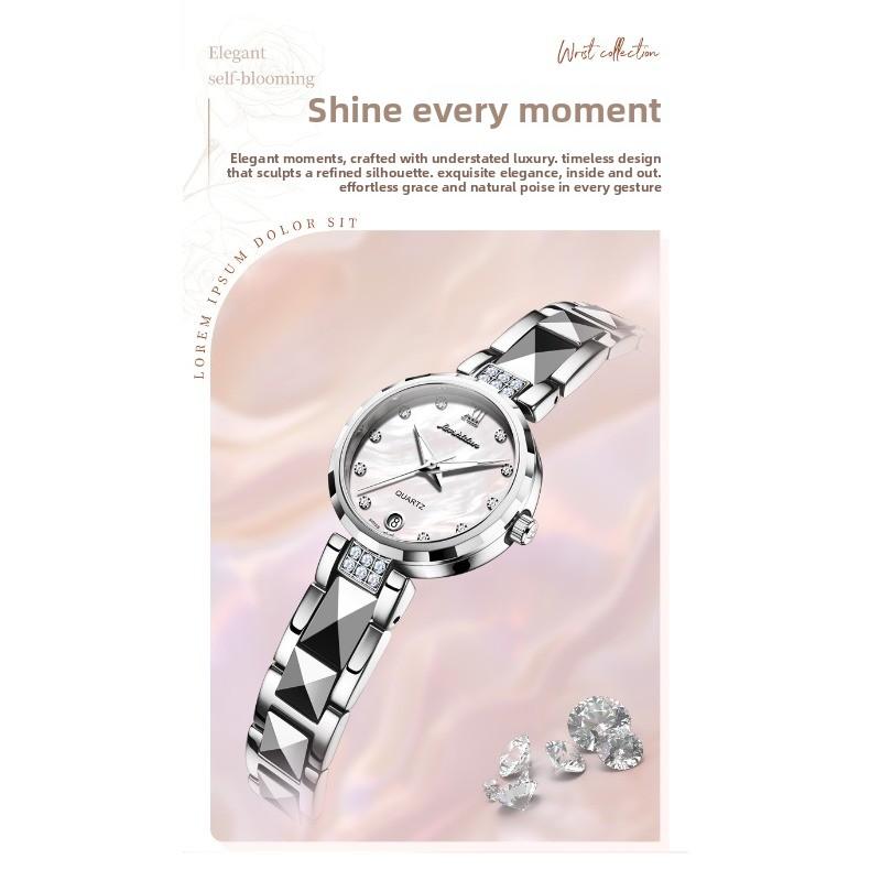 JINSHIDUN Brand Wristwatches, Calendar Tungsten Steel Quartz Watches, Waterproof Ladies' Watches, Women's Watches