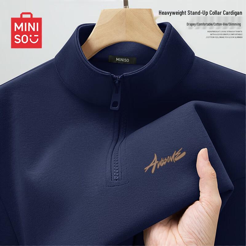 MINISO Men's American Style Half-Zip Stand Collar Sweatshirt