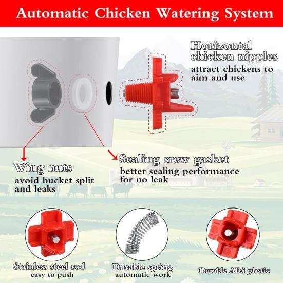 12 Pcs Horizontal Chicken Waterer Nipples with Drill Bits Automatic Leakproof Poultry Watering System for Chickens Duck Quail