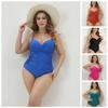 Dámské evropské a americké jednodílné plus size bikiny: Kostým s kosticemi, Jednobarevný, Dvojitá ramínka, Zeštíhlující střih.