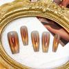 Pack of 30 Coffin False Nails Long Crystal Press On Cat Eyes Gradient Reusable Stick On Nails for Women Girls