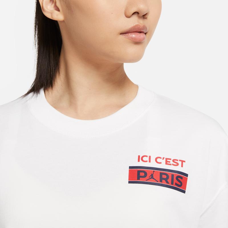 Jordan Jumpman Paris Saint-Germain Printed Loose Football T-Shirt Women Tops White DC0458-100