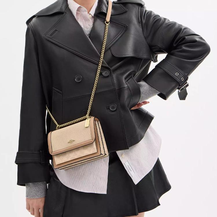 Coach Klare 18 Gold Horse And Carriage Logo Chain Coated Canvas Shoulder Bag Small Women shoulder bag Beige CAK08-IMLG6