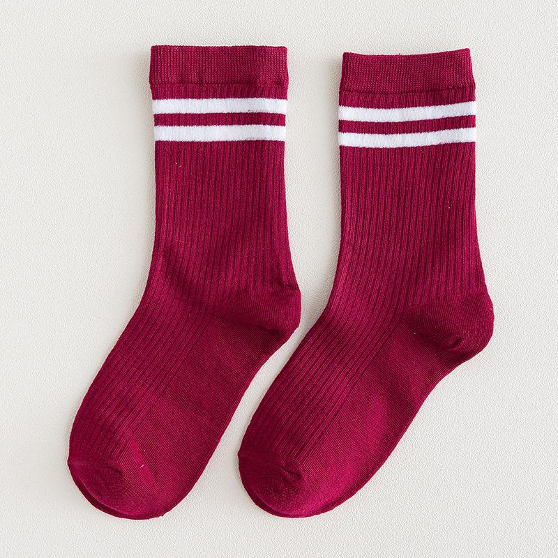 Harajuku Retro Wine Red Crew Socks Cotton Knitting Striped Long Socks Stripe Japanese High School Girls Cute Loose Socks Fashion