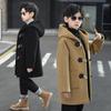 Big Boys Woolen Coat Spring Autumn Fashion Solid Hooded Jackets Coat Outwear Children Overcoat