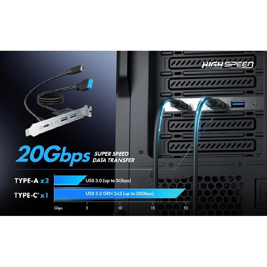 20Gbps USB3.2 Gen2x2 Frontpanel-Adapter, USB-C und USB zu USB3.2 Type-E Key-A 20Pin und 19Pin USB-Anschlüssen mit PCIe-Halterung