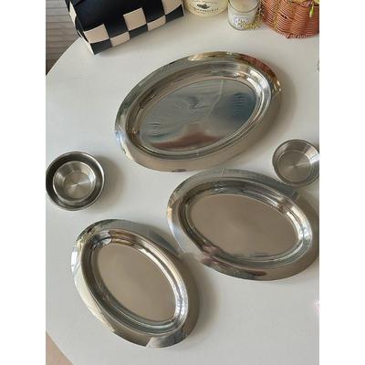 Piatto Ovale Vintage in Acciaio Inossidabile Colazione Pane Insalata Disco Ciotola Rotonda per Salse Piatto da Portata per Torta Dolcetti Tè Pomeridiano Vassoio Portaoggetti