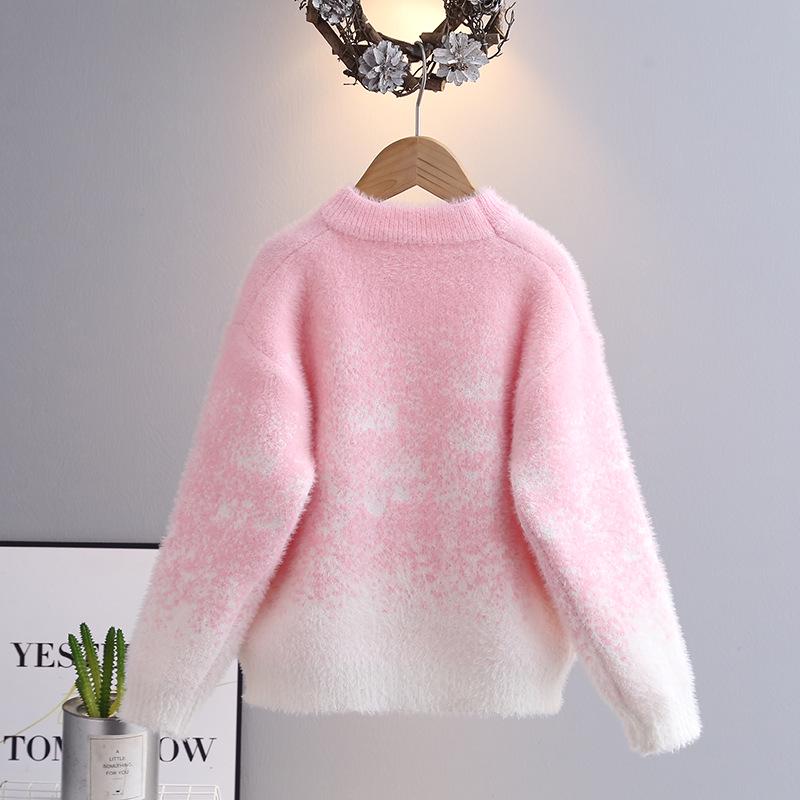 Starry Sky Pink Gradient Mother-Daughter Knit Sweater - 2023 Korean Style Loose Fit