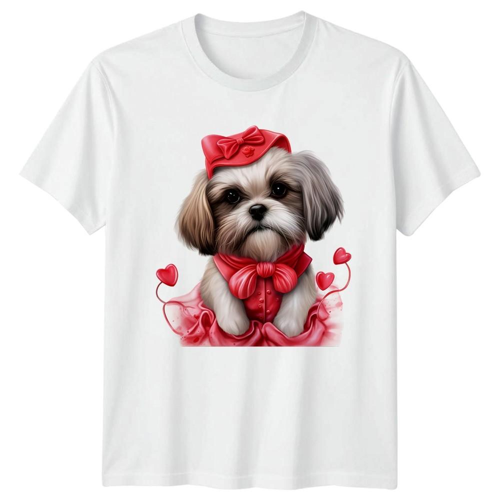 Shih Tzu Puppy Hearts Valentines Day Unisexs TShirt Unisexs Tee Graphic Top S