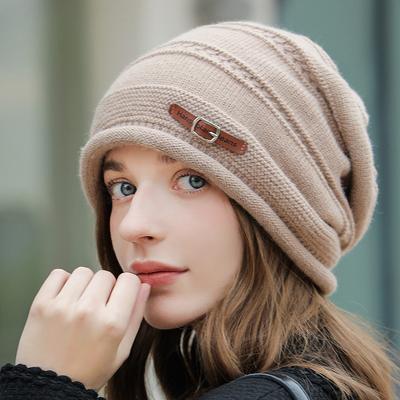 Hüte für Damen im Herbst Winter einfache Strickgarnhüte warme Outdoor-Puschelmützen lässige vielseitige Hüte & Mützen (Damen)