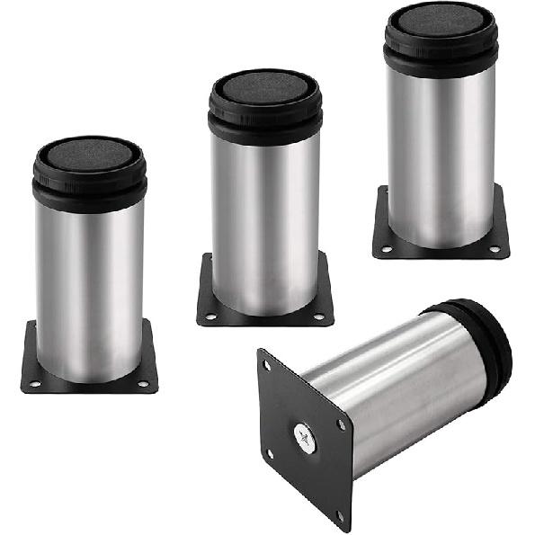 4 Pack Adjustable Furniture Legs Round 2" Dia Thickened Stainless Steel Sofa Shelves Table Kitchen Adjustable Feet 8" Height