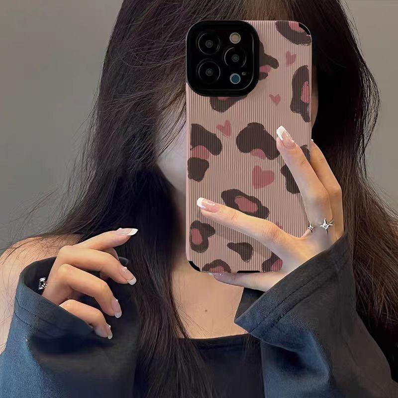 Fashion Love Leopard Silikon Handyhülle für iPhone 13 14 Max 15 Plus 11 12 Mini SE 7 8 X XS XR Leder Stoßfeste Vollabdeckung