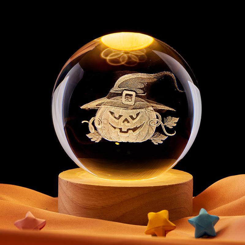 Pumpkin Crystal Ball 3D Laser-Engraved Music Box Night Light