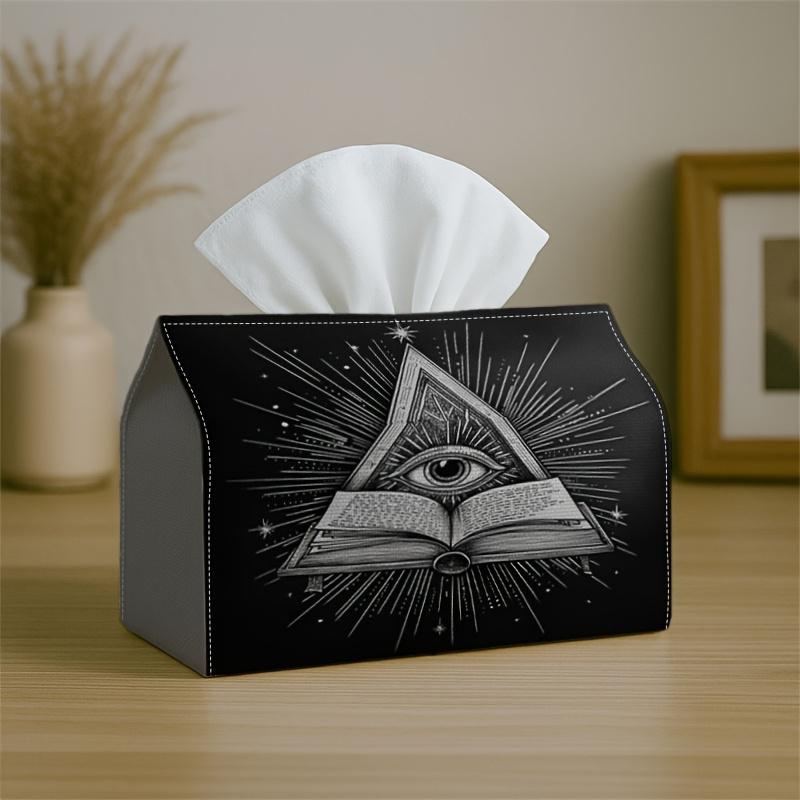 1pc Mystical Sacred Eye Tissue Box with Triangle Sun Symbol Minimal Line Art-Fabric Napkin Storage Organizer for Kitchen,Car,Elegant Decorative Box,Pu