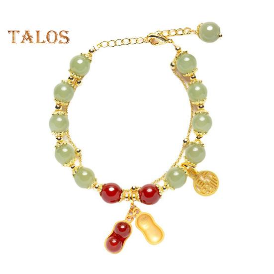 

Женский браслет из искусственного нефрита с гладкими бусинами, листом, арахисовым орехом, подвеской на удачу, регулируемой длины, со стразами, женский браслет для выпускного вечера, повседневные украшения на запястье A