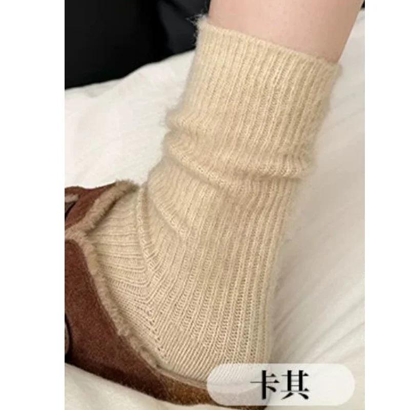 

Women Winter Wool Socks Warm Thicken Cashmere Furry Fashion Solid Color Knitted Comfortable Home Sock Soft Mid Tube Thermal Sock хакі