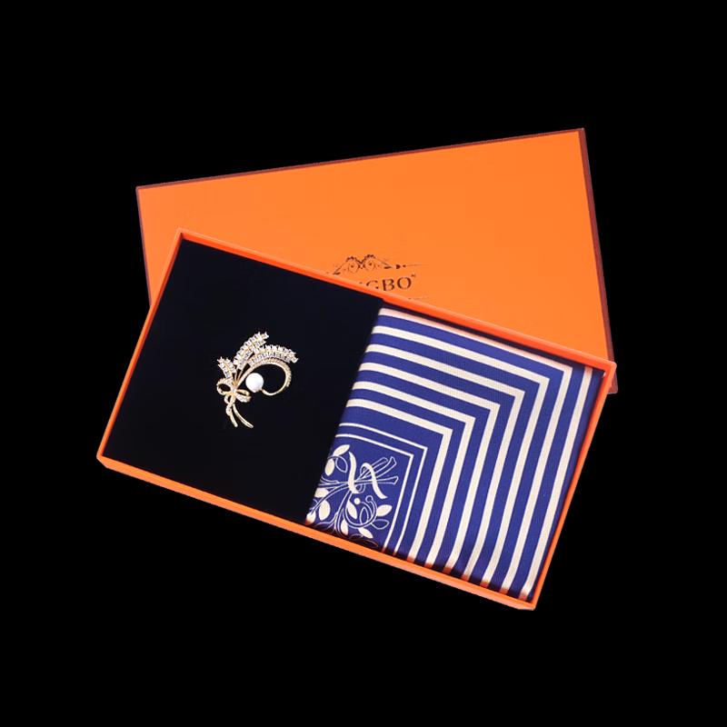 SANGBO Mulberry Silk Double-Sided Scarf with Brooch Gift Set